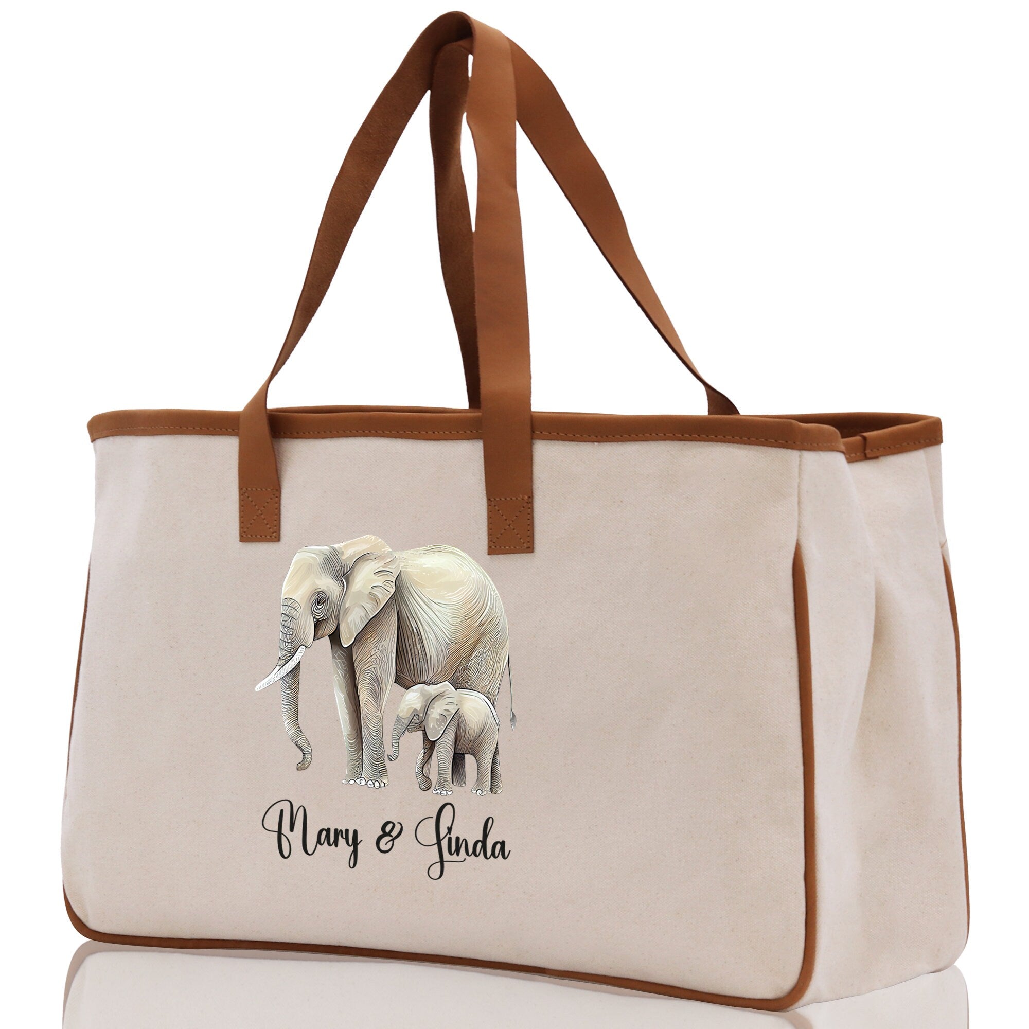 Elephant Mom And Baby Name Custom Cotton Canvas Tote Bag Custom Pet Lover Gift Pet Portrait Bag Personalized Pet Owner Gift Tote Bag - Aaria Tees Aaria Tees