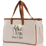 Elephant Mom And Baby Name Custom Cotton Canvas Tote Bag Custom Pet Lover Gift Pet Portrait Bag Personalized Pet Owner Gift Tote Bag - Aaria Tees Aaria Tees