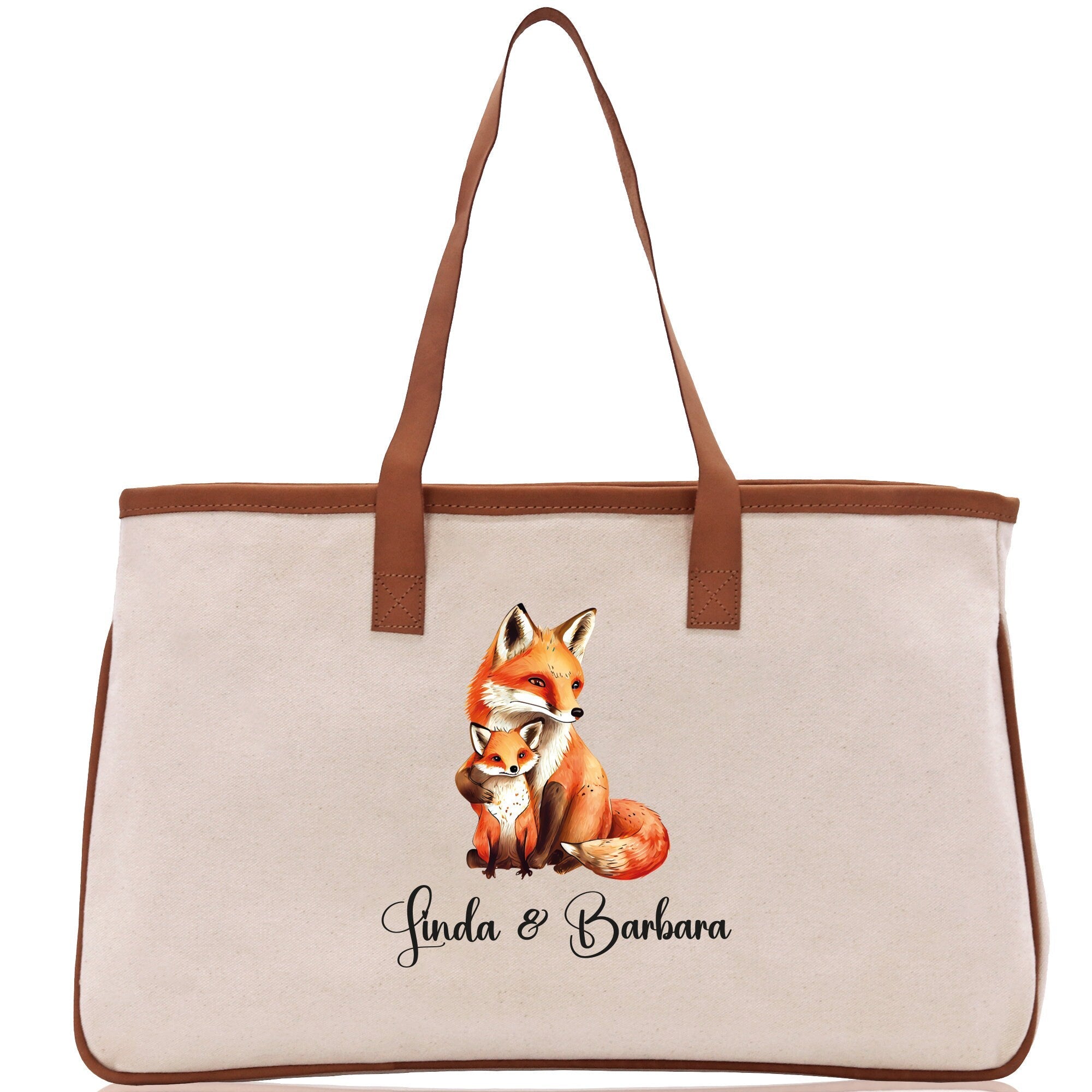 Fox Mom And Baby Name Custom Cotton Canvas Tote Bag Custom Pet Lover Gift Pet Portrait Bag Personalized Pet Owner Gift Tote Bag - Aaria Tees Aaria Tees