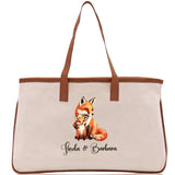Fox Mom And Baby Name Custom Cotton Canvas Tote Bag Custom Pet Lover Gift Pet Portrait Bag Personalized Pet Owner Gift Tote Bag - Aaria Tees Aaria Tees