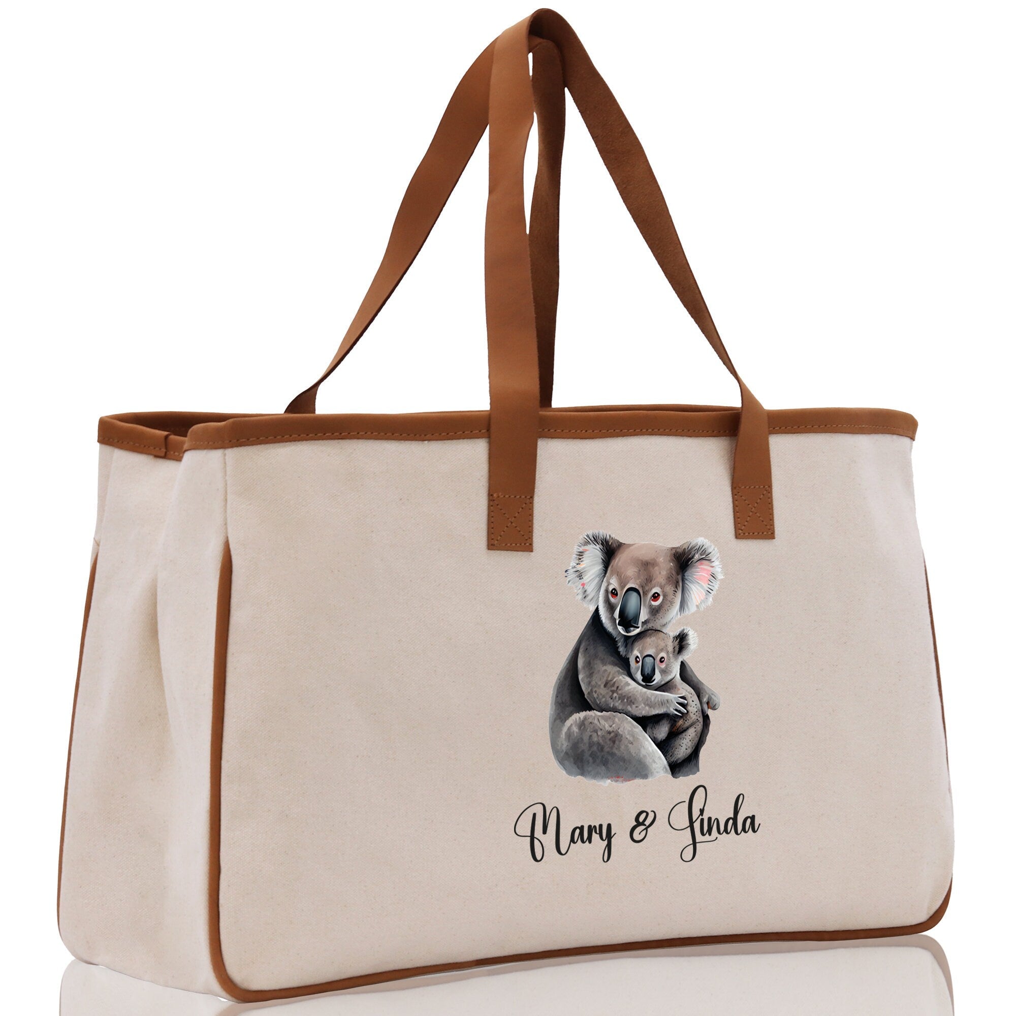 Koala Mom And Baby Name Custom Cotton Canvas Tote Bag Custom Pet Lover Gift Pet Portrait Bag Personalized Pet Owner Gift Tote Bag - Aaria Tees Aaria Tees