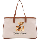 Lion Mom And Baby Name Custom Cotton Canvas Tote Bag Custom Pet Lover Gift Pet Portrait Bag Personalized Pet Owner Gift Tote Bag - Aaria Tees Aaria Tees