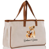 Lion Mom And Baby Name Custom Cotton Canvas Tote Bag Custom Pet Lover Gift Pet Portrait Bag Personalized Pet Owner Gift Tote Bag - Aaria Tees Aaria Tees