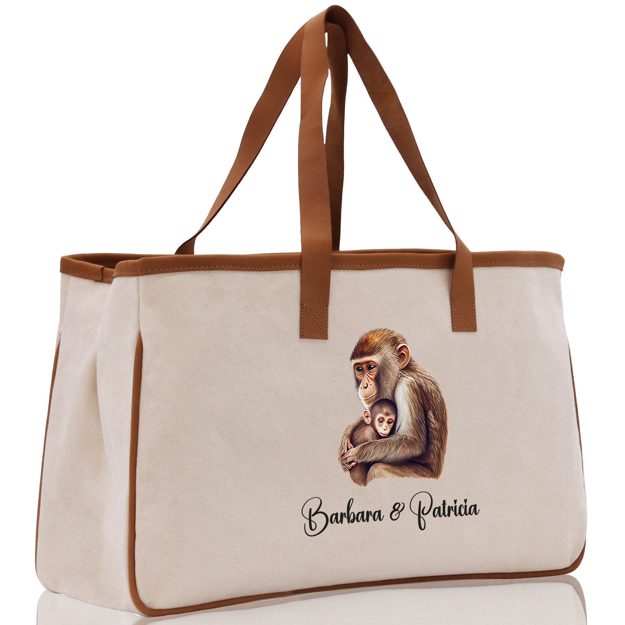 Monkey Mom And Baby Name Custom Cotton Canvas Tote Bag Custom Pet Lover Gift Pet Portrait Bag Personalized Pet Owner Gift Tote Bag - Aaria Tees Aaria Tees