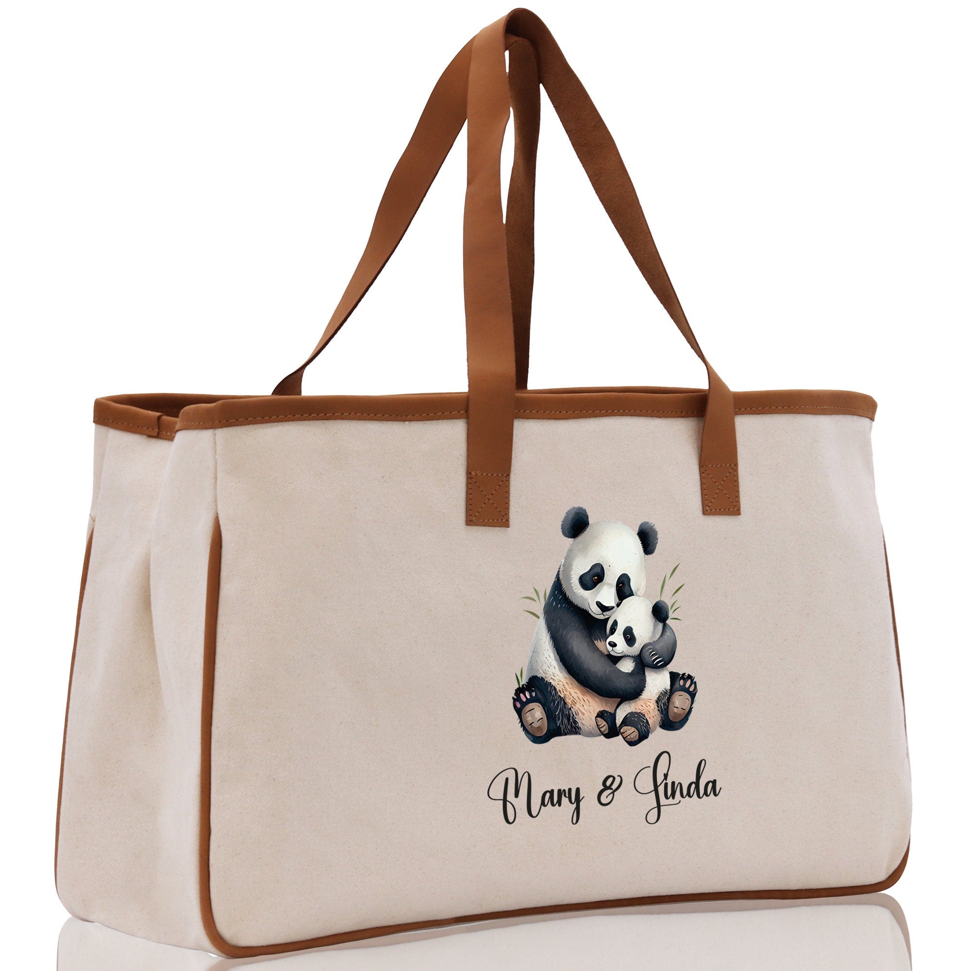 Panda Mom And Baby Name Custom Cotton Canvas Tote Bag Custom Pet Lover Gift Pet Portrait Bag Personalized Pet Owner Gift Tote Bag - Aaria Tees Aaria Tees