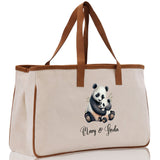 Panda Mom And Baby Name Custom Cotton Canvas Tote Bag Custom Pet Lover Gift Pet Portrait Bag Personalized Pet Owner Gift Tote Bag - Aaria Tees Aaria Tees