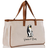 Penguin Mom And Baby Name Custom Cotton Canvas Tote Bag Custom Pet Lover Gift Pet Portrait Bag Personalized Pet Owner Gift Tote Bag - Aaria Tees Aaria Tees