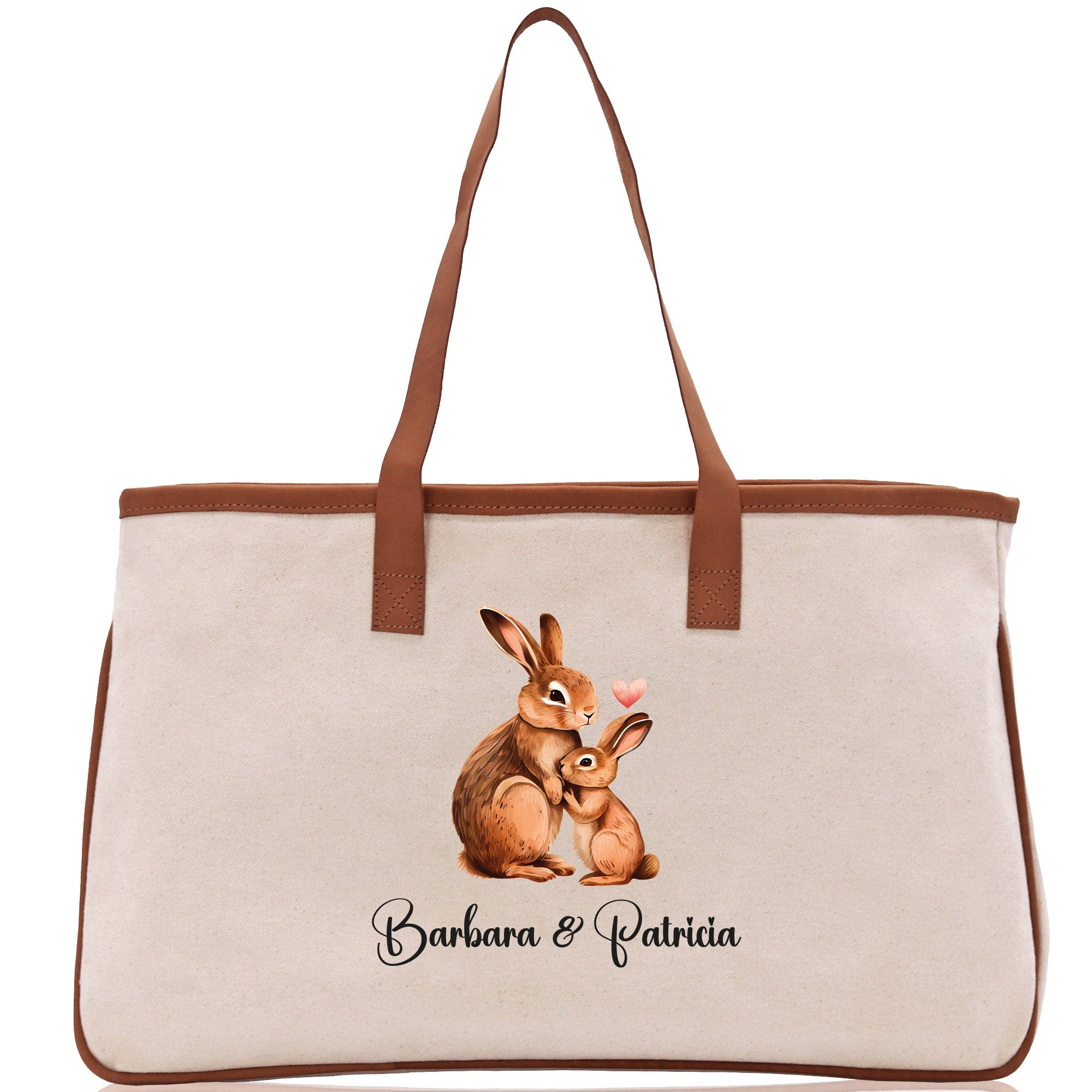 Rabbit Mom And Baby Name Custom Cotton Canvas Tote Bag Custom Pet Lover Gift Pet Portrait Bag Personalized Pet Owner Gift Tote Bag - Aaria Tees Aaria Tees