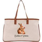Rabbit Mom And Baby Name Custom Cotton Canvas Tote Bag Custom Pet Lover Gift Pet Portrait Bag Personalized Pet Owner Gift Tote Bag - Aaria Tees Aaria Tees