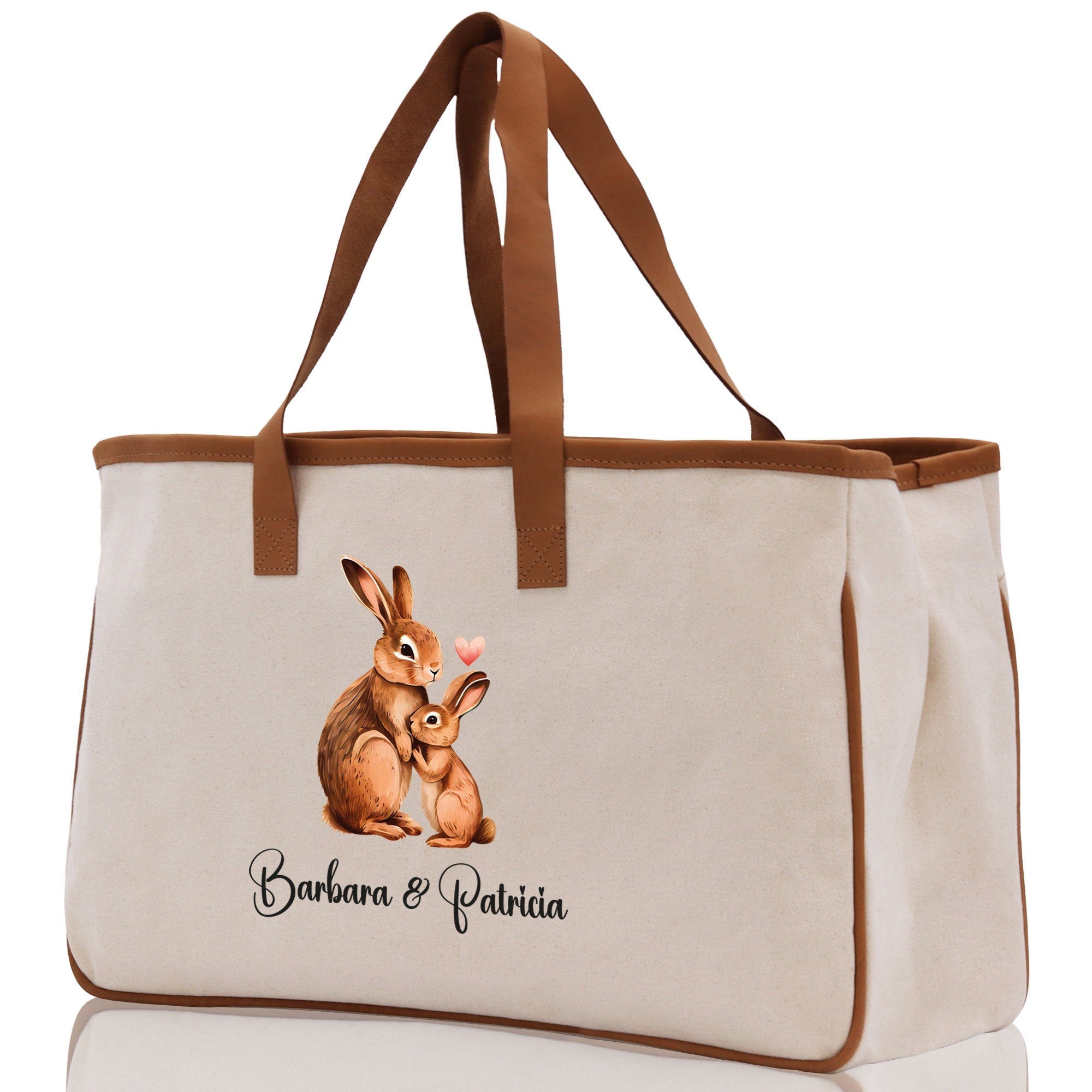 Rabbit Mom And Baby Name Custom Cotton Canvas Tote Bag Custom Pet Lover Gift Pet Portrait Bag Personalized Pet Owner Gift Tote Bag - Aaria Tees Aaria Tees