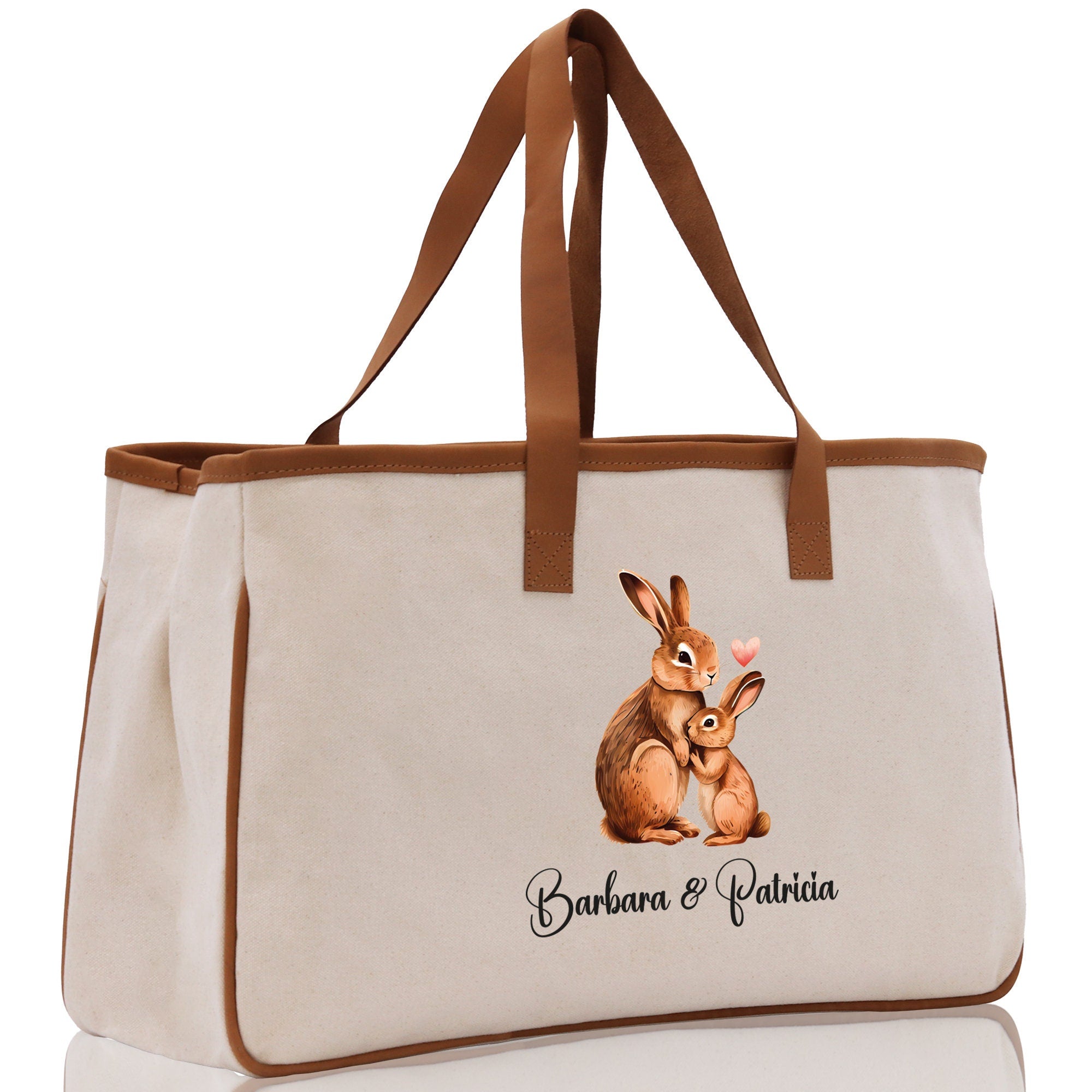 Rabbit Mom And Baby Name Custom Cotton Canvas Tote Bag Custom Pet Lover Gift Pet Portrait Bag Personalized Pet Owner Gift Tote Bag - Aaria Tees Aaria Tees