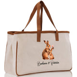 Rabbit Mom And Baby Name Custom Cotton Canvas Tote Bag Custom Pet Lover Gift Pet Portrait Bag Personalized Pet Owner Gift Tote Bag - Aaria Tees Aaria Tees