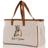 Tiger Mom And Baby Name Custom Cotton Canvas Tote Bag Custom Pet Lover Gift Pet Portrait Bag Personalized Pet Owner Gift Tote Bag - Aaria Tees Aaria Tees