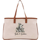 Wolf Mom And Baby Name Custom Cotton Canvas Tote Bag Custom Pet Lover Gift Pet Portrait Bag Personalized Pet Owner Gift Tote Bag - Aaria Tees Aaria Tees