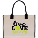 Live Love Tennis Cotton Canvas Tote Bag Gift for Tennis Lover Bag Tennis Coach Gift Bag - Aaria Tees Aaria Tees
