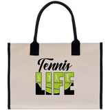 Tennis Life Cotton Canvas Tote Bag Gift for Tennis Lover Bag Tennis Coach Gift Bag - Aaria Tees Aaria Tees