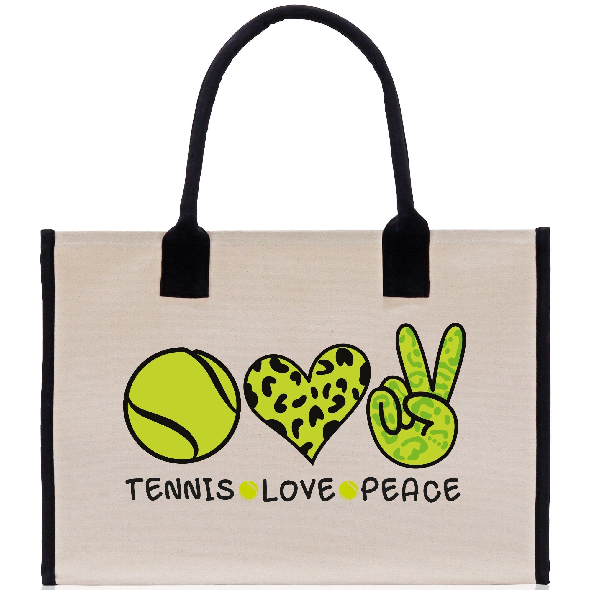 Tennis Love Peace Cotton Canvas Tote Bag Gift for Tennis Lover Bag Tennis Coach Gift Bag - Aaria Tees Aaria Tees