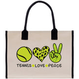 Tennis Love Peace Cotton Canvas Tote Bag Gift for Tennis Lover Bag Tennis Coach Gift Bag - Aaria Tees Aaria Tees