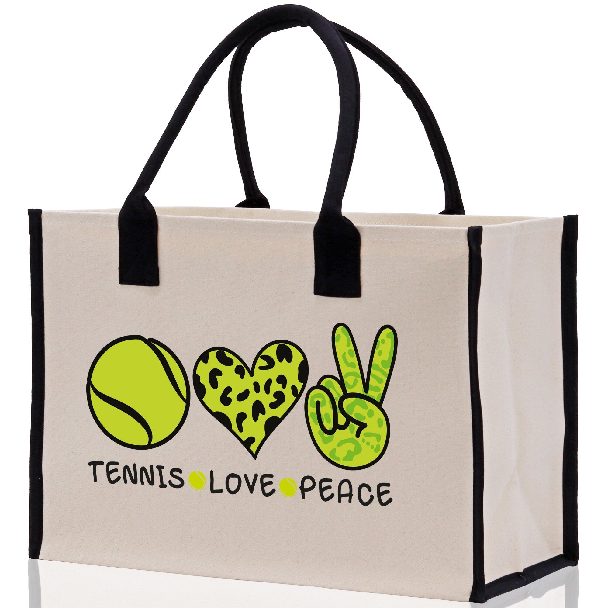 Tennis Love Peace Cotton Canvas Tote Bag Gift for Tennis Lover Bag Tennis Coach Gift Bag - Aaria Tees Aaria Tees