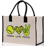 Tennis Love Peace Cotton Canvas Tote Bag Gift for Tennis Lover Bag Tennis Coach Gift Bag - Aaria Tees Aaria Tees