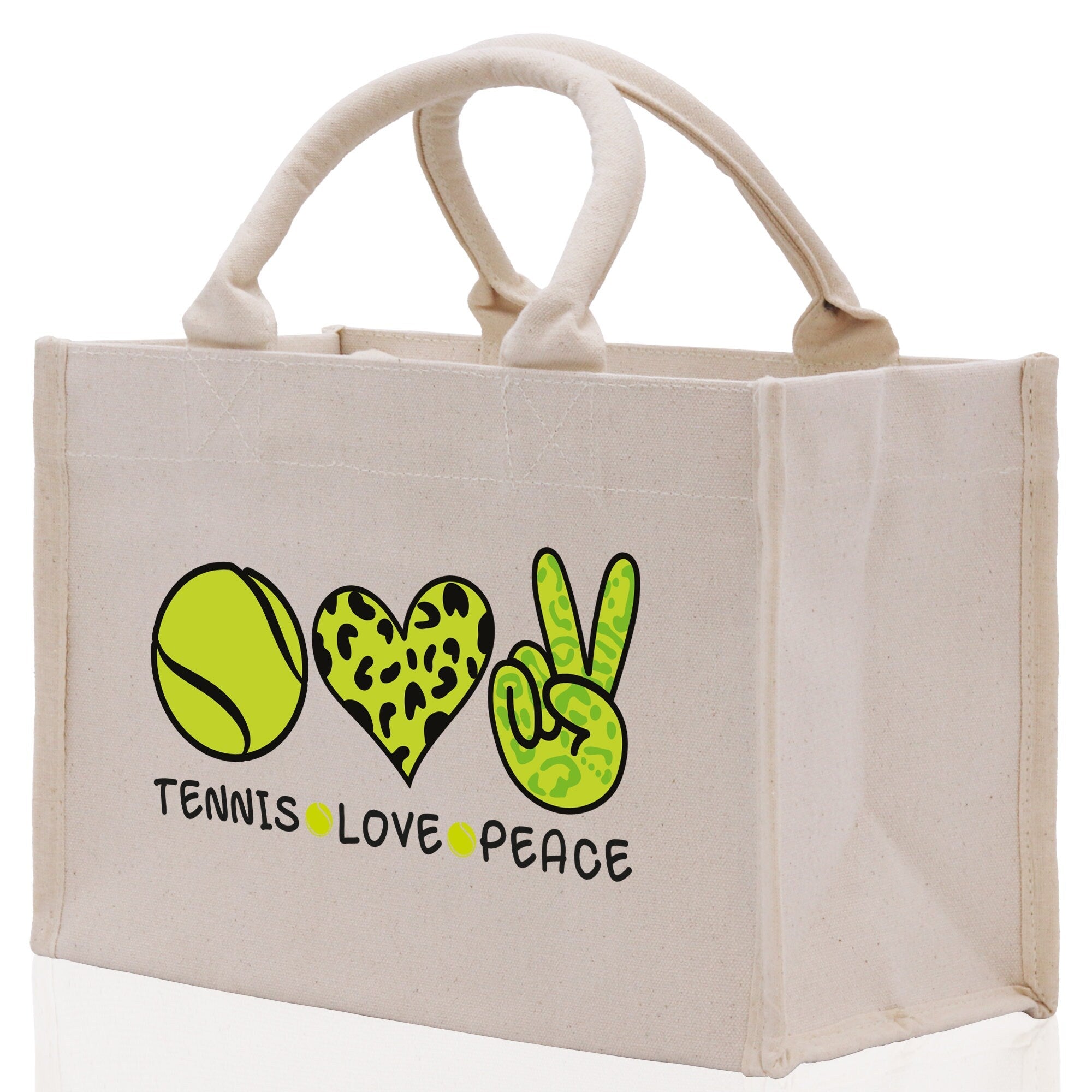 Tennis Love Peace Cotton Canvas Tote Bag Gift for Tennis Lover Bag Tennis Coach Gift Bag - Aaria Tees Aaria Tees