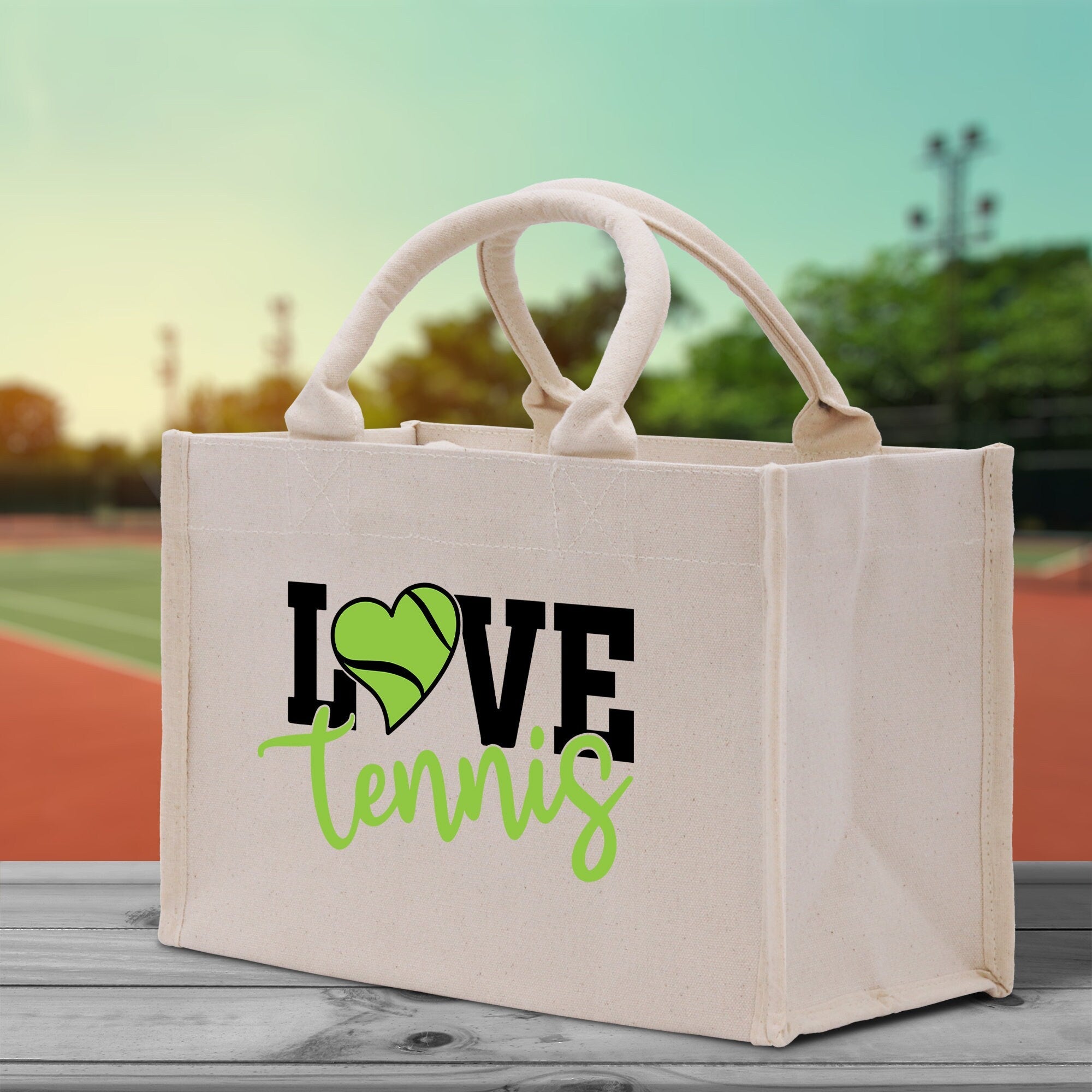 Love Tennis Cotton Canvas Tote Bag Gift for Tennis Lover Bag Tennis Coach Gift Bag - Aaria Tees Aaria Tees