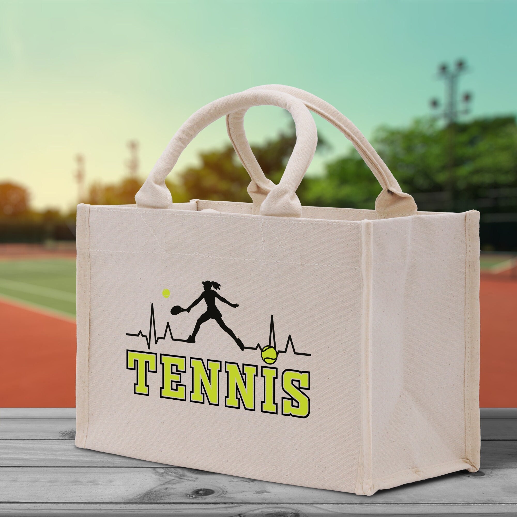 Tennis Silhouette Pulse Cotton Canvas Tote Bag Gift for Tennis Lover Bag Tennis Coach Gift Bag - Aaria Tees Aaria Tees