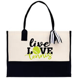 Live Love Tennis Cotton Canvas Tote Bag Gift for Tennis Lover Bag Tennis Coach Gift Bag - Aaria Tees Aaria Tees