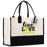 Live Love Tennis Cotton Canvas Tote Bag Gift for Tennis Lover Bag Tennis Coach Gift Bag - Aaria Tees Aaria Tees
