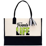Tennis Life Cotton Canvas Tote Bag Gift for Tennis Lover Bag Tennis Coach Gift Bag - Aaria Tees Aaria Tees