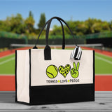 Tennis Love Peace Cotton Canvas Tote Bag Gift for Tennis Lover Bag Tennis Coach Gift Bag - Aaria Tees Aaria Tees