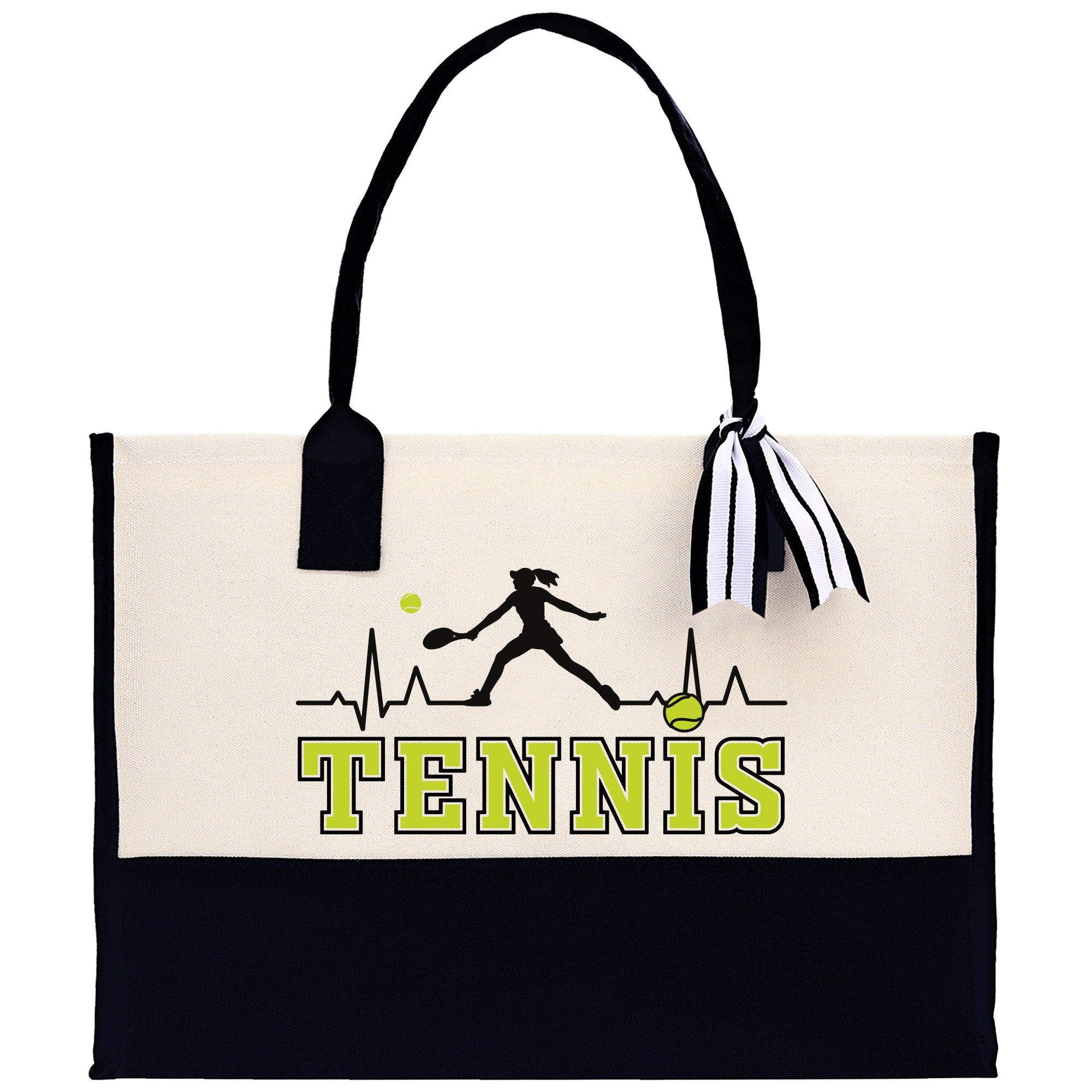 Tennis Silhouette Pulse Cotton Canvas Tote Bag Gift for Tennis Lover Bag Tennis Coach Gift Bag - Aaria Tees Aaria Tees