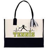Tennis Silhouette Pulse Cotton Canvas Tote Bag Gift for Tennis Lover Bag Tennis Coach Gift Bag - Aaria Tees Aaria Tees
