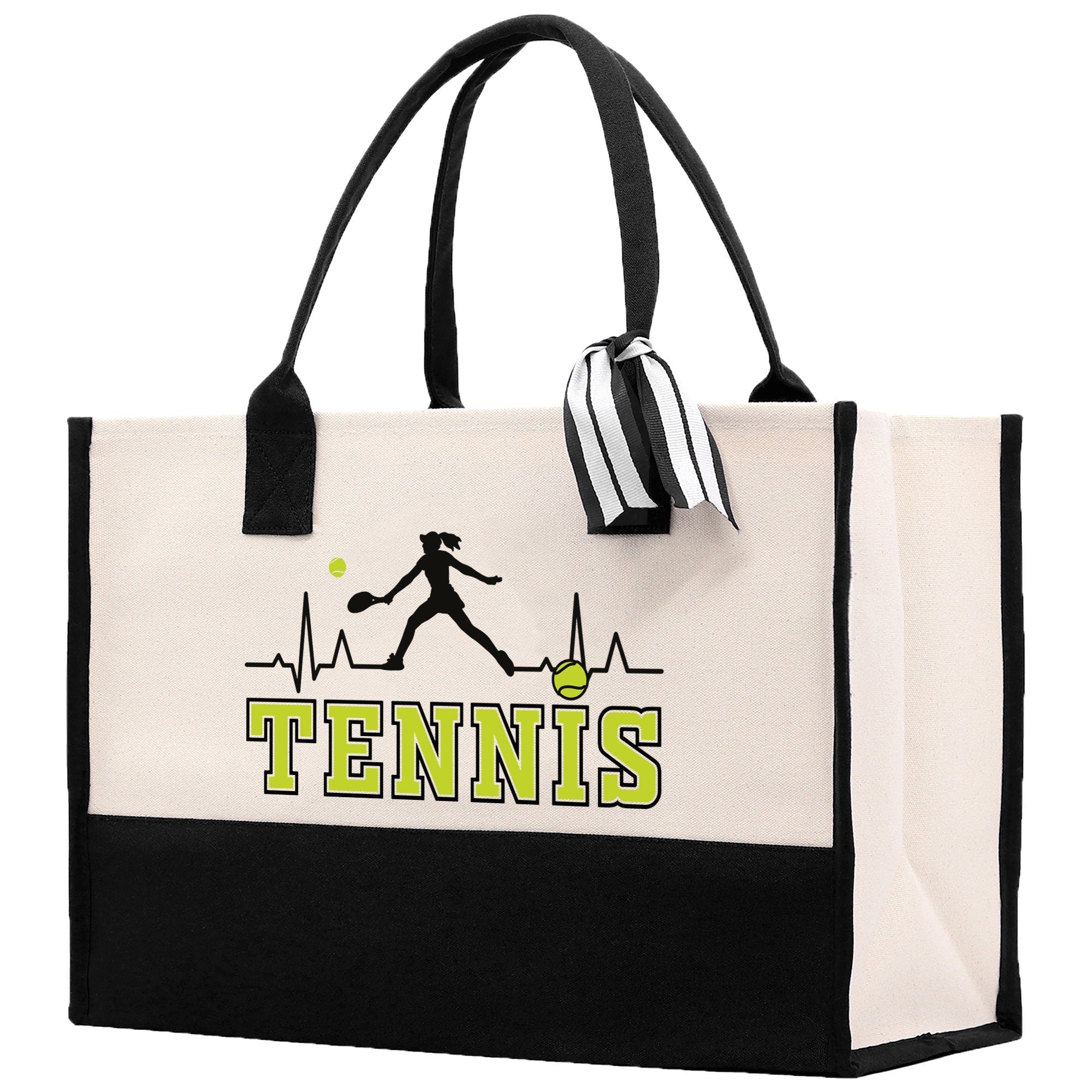 Tennis Silhouette Pulse Cotton Canvas Tote Bag Gift for Tennis Lover Bag Tennis Coach Gift Bag - Aaria Tees Aaria Tees