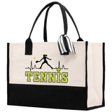 Tennis Silhouette Pulse Cotton Canvas Tote Bag Gift for Tennis Lover Bag Tennis Coach Gift Bag - Aaria Tees Aaria Tees