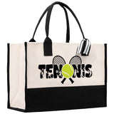 Tennis Silhouette Cotton Canvas Tote Bag Gift for Tennis Lover Bag Tennis Coach Gift Bag - Aaria Tees Aaria Tees