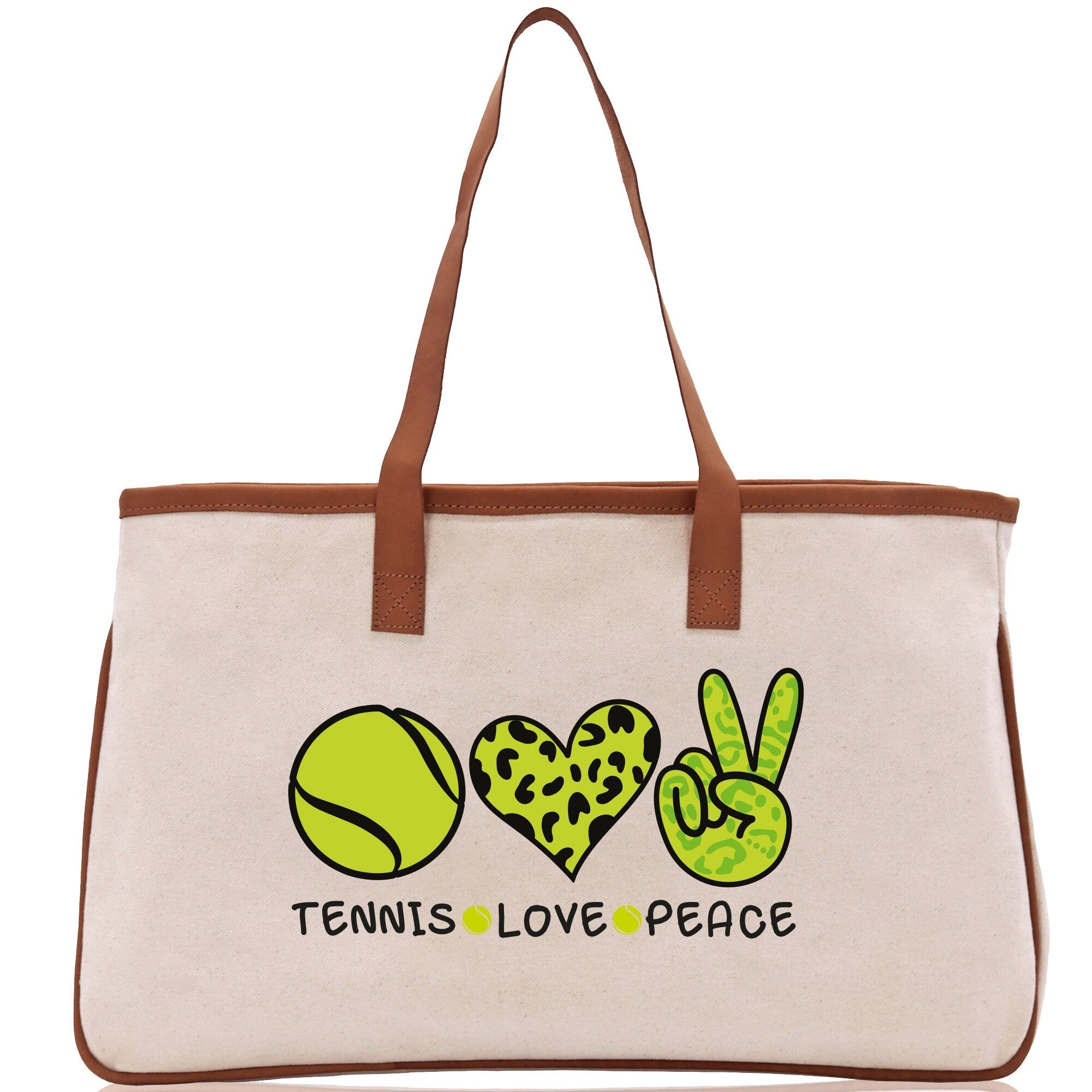 Tennis Love Peace Cotton Canvas Tote Bag Gift for Tennis Lover Bag Tennis Coach Gift Bag - Aaria Tees Aaria Tees