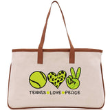 Tennis Love Peace Cotton Canvas Tote Bag Gift for Tennis Lover Bag Tennis Coach Gift Bag - Aaria Tees Aaria Tees