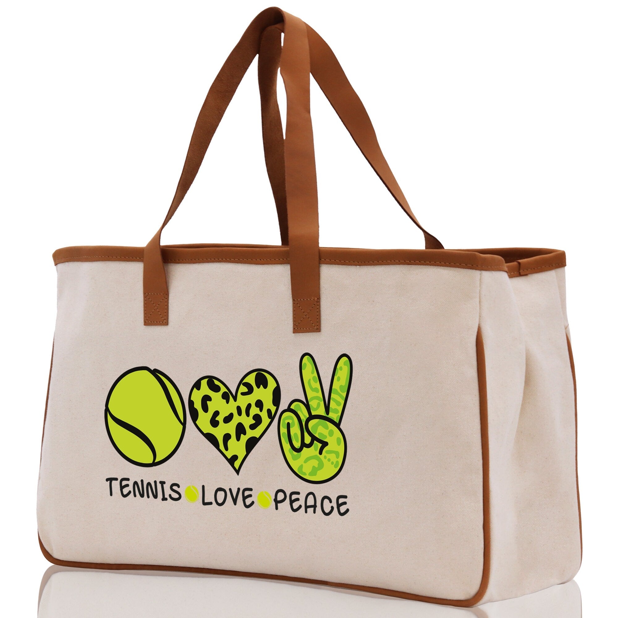 Tennis Love Peace Cotton Canvas Tote Bag Gift for Tennis Lover Bag Tennis Coach Gift Bag - Aaria Tees Aaria Tees