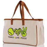 Tennis Love Peace Cotton Canvas Tote Bag Gift for Tennis Lover Bag Tennis Coach Gift Bag - Aaria Tees Aaria Tees