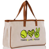 Tennis Love Peace Cotton Canvas Tote Bag Gift for Tennis Lover Bag Tennis Coach Gift Bag - Aaria Tees Aaria Tees