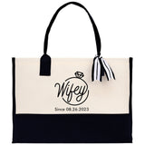 Wifey Personalization Cotton Canvas Tote Bag Bridal Party Tote Anniversary Gift For Wife Honeymoon Tote Est Year Tote Bag Engagement Gift - Aaria Tees Aaria Tees