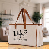 Wifey Personalization Cotton Canvas Tote Bag Bridal Party Tote Anniversary Gift For Wife Honeymoon Tote Est Year Tote Bag Engagement Gift - Aaria Tees Aaria Tees
