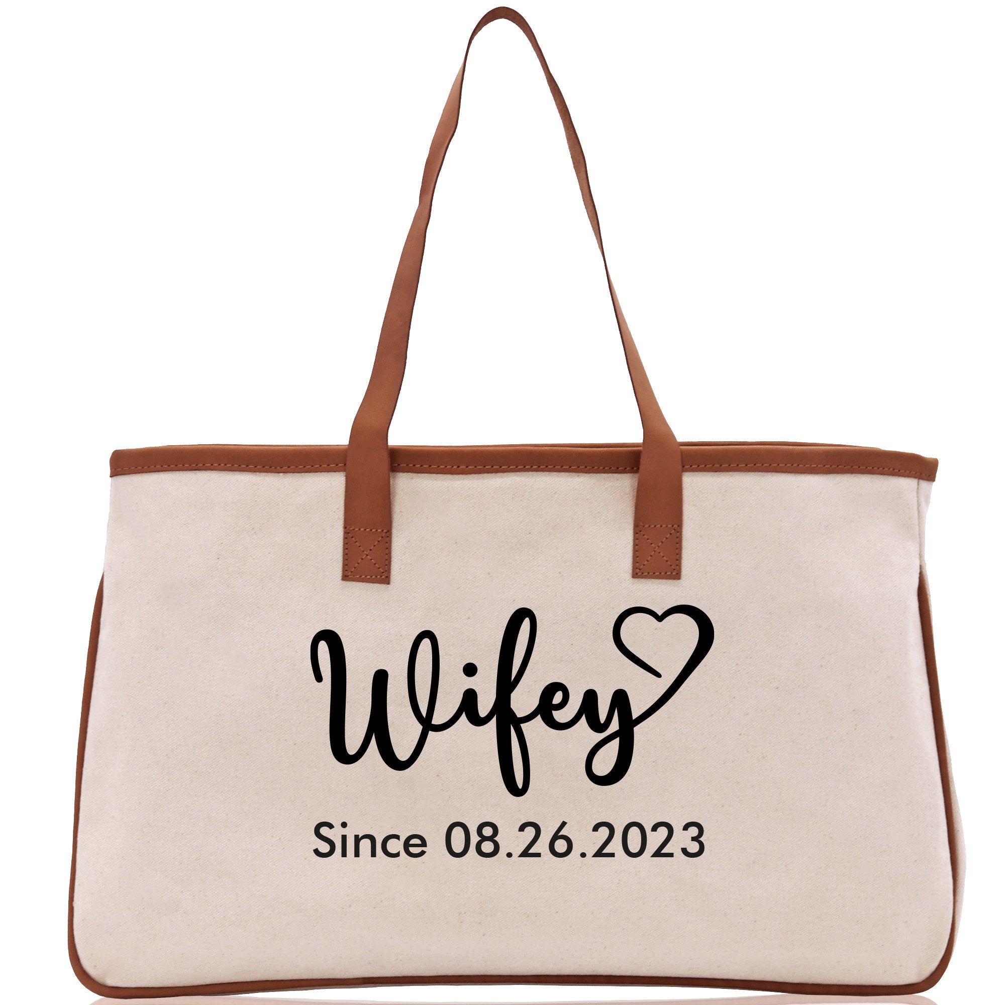 Wifey Personalization Cotton Canvas Tote Bag Bridal Party Tote Anniversary Gift For Wife Honeymoon Tote Est Year Tote Bag Engagement Gift - Aaria Tees Aaria Tees