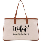 Wifey Personalization Cotton Canvas Tote Bag Bridal Party Tote Anniversary Gift For Wife Honeymoon Tote Est Year Tote Bag Engagement Gift - Aaria Tees Aaria Tees