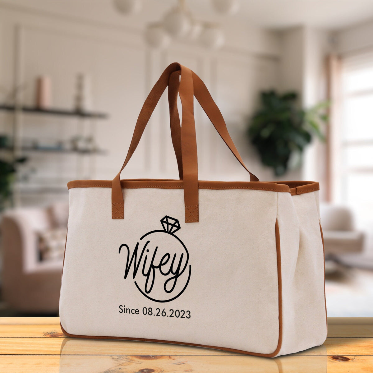 Wifey Personalization Cotton Canvas Tote Bag Bridal Party Tote Anniversary Gift For Wife Honeymoon Tote Est Year Tote Bag Engagement Gift - Aaria Tees