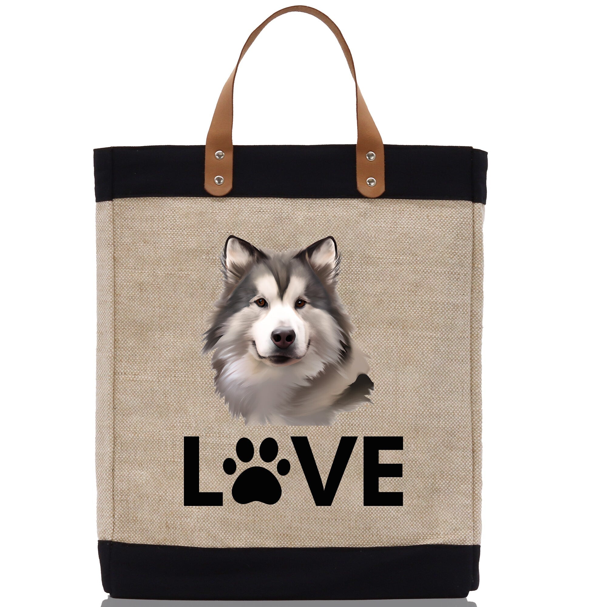 Alaskan Malamute Love Dog Jute Canvas Tote Funny Farmer Market Bag Quote Jute Bag Shopping Bag Burlap Bag Dog Owner Gift - Aaria Tees Aaria Tees