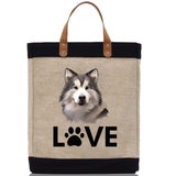 Alaskan Malamute Love Dog Jute Canvas Tote Funny Farmer Market Bag Quote Jute Bag Shopping Bag Burlap Bag Dog Owner Gift - Aaria Tees Aaria Tees