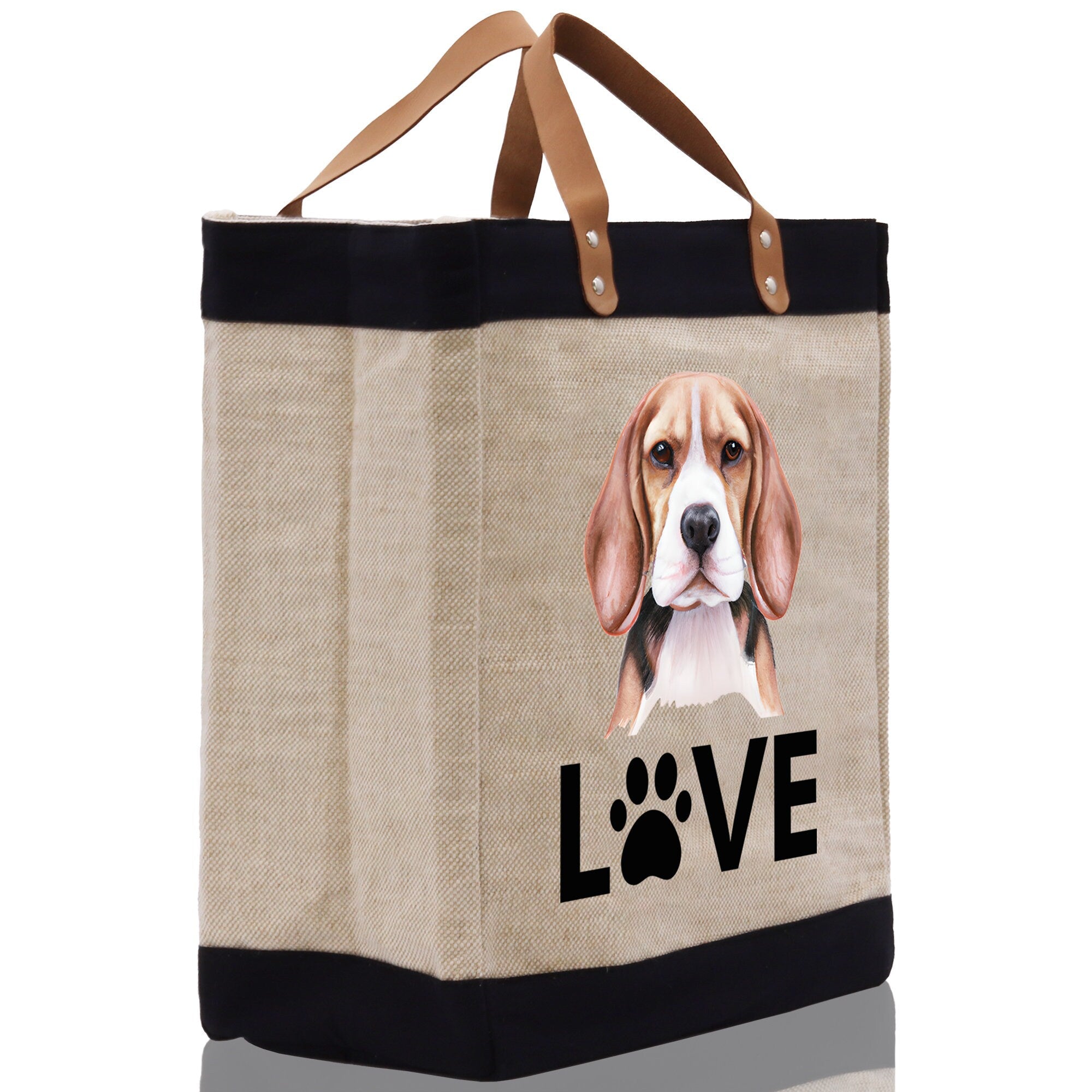 Beagle Love Dog Jute Canvas Tote Funny Farmer Market Bag Quote Jute Bag Shopping Bag Burlap Bag Dog Owner Gift - Aaria Tees Aaria Tees