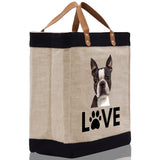 Boston Terrier Love Dog Jute Canvas Tote Funny Farmer Market Bag Quote Jute Bag Shopping Bag Burlap Bag Dog Owner Gift - Aaria Tees Aaria Tees